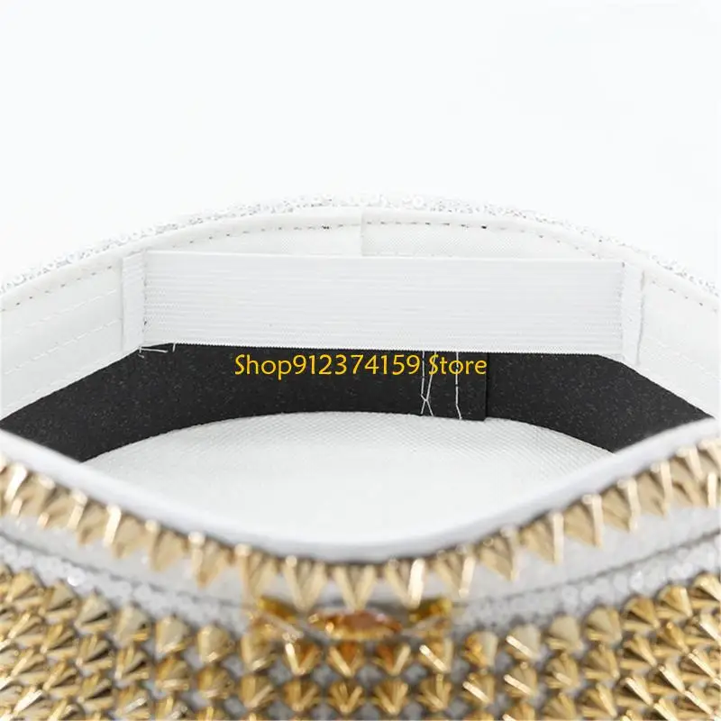 G5AE Sequins Captain Hat Crystal Sailor Hat for Disco House Cocktail Parties Vacation Sparkly Crystal for Comedian Actor