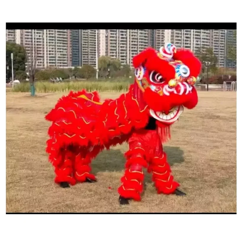 Red Southern Lion Dance Costume Traditional Headgear Modern Performance Suit for Festival Celebration Competition Stage Show