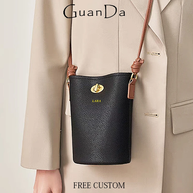 Luxury Design Cow Leather Phone Bag Custom Letters Woman Cross Body Bag Lady Engraving Shoulder Bags Fashion Messenger Purse