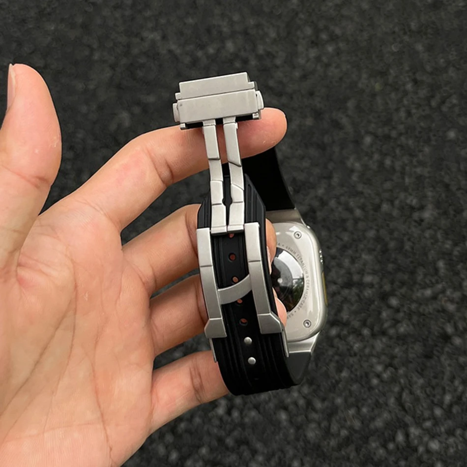 Silicone Watch Strap For Apple Watch Series 11/10/9/8/7/6/5/SE/Ultra Metal Folding Clasp Watch Band For iWatch 49/46/45/44/42mm