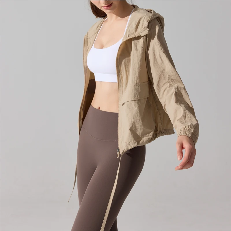 VITALINOVO Leichte Regenjacke für Damen, wasserdicht, durchgehender Reißverschluss, langärmelig, Sportjacke mit Kapuze, Windjacke zum Wandern – Detail 9