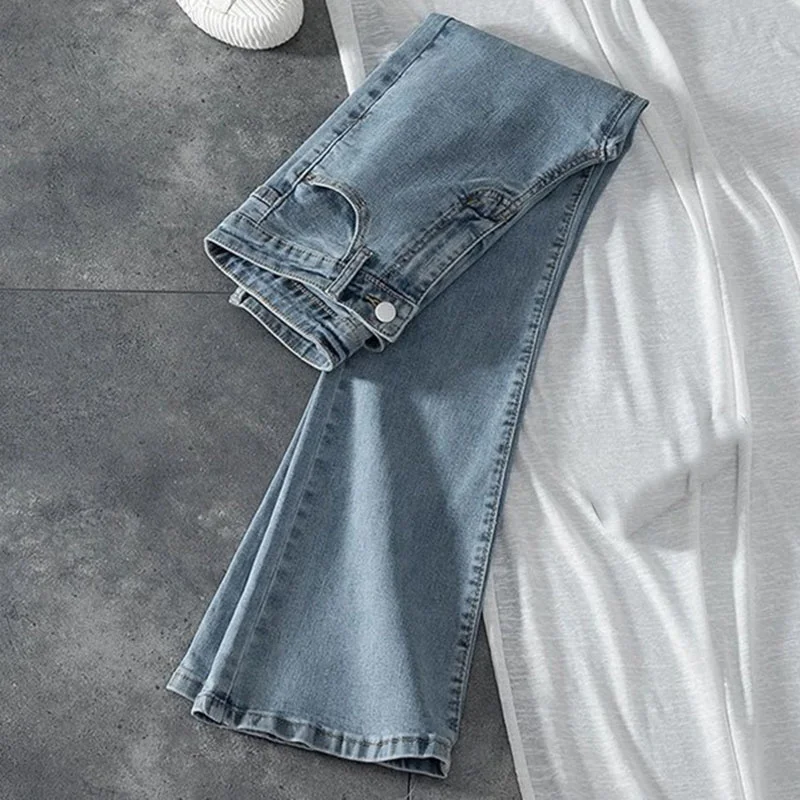 

Spring Summer Women Elastic Force Micro Horn Jeans Female Leisure Nine Points Cowboy Trousers New Lady High Waisted Denim Pants