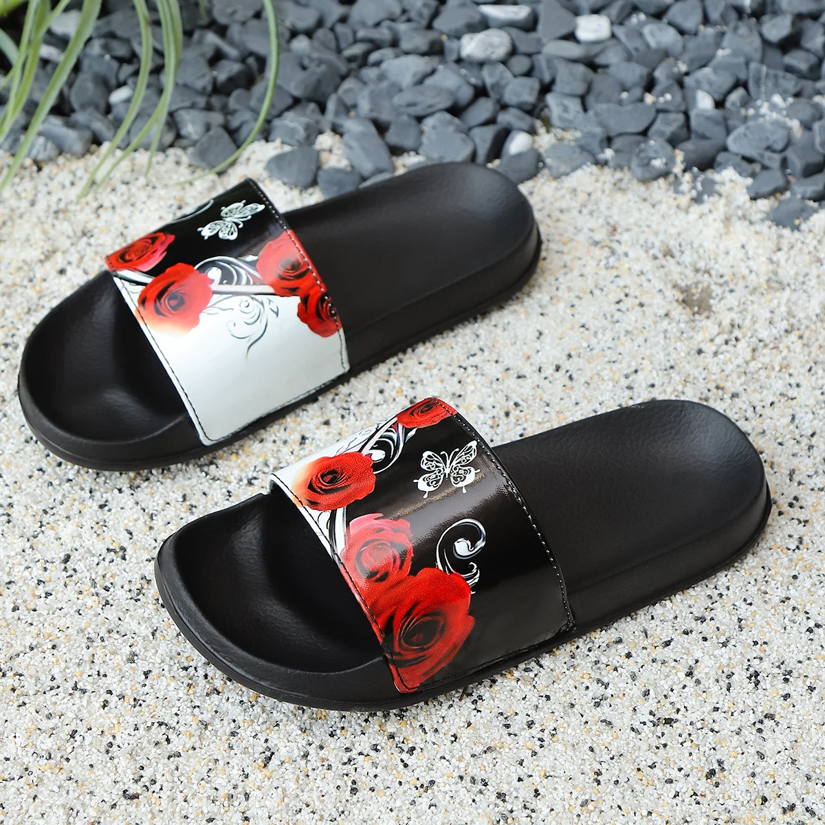 

Летние женские повседневные тапочки на мягкой подошве из ЭВА, домашние и уличные сандалии с принтом роз