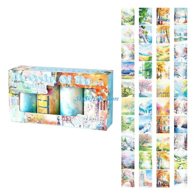 Cinta adhesiva para manualidades E65E, 4 temas, con diseños alentados por naturaleza, papel respetuoso con medio ambiente