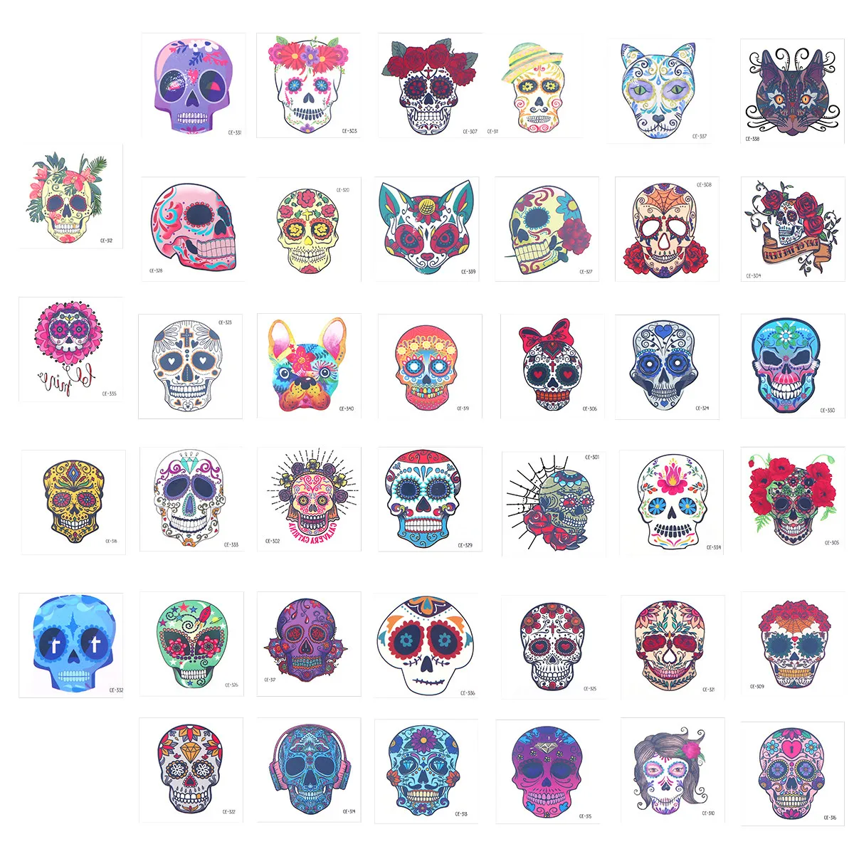 

40pcs Skull Face Tattoos Waterproof Temporary Facial Tattoos For Halloween Party Body Art Stickers Scary Effects