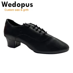 Wedopus Customized Black Latin Dance Shoes Man Soft Suede Sole Durable Microfiber Leather Ballroom Dance Shoes Men 4.5CM