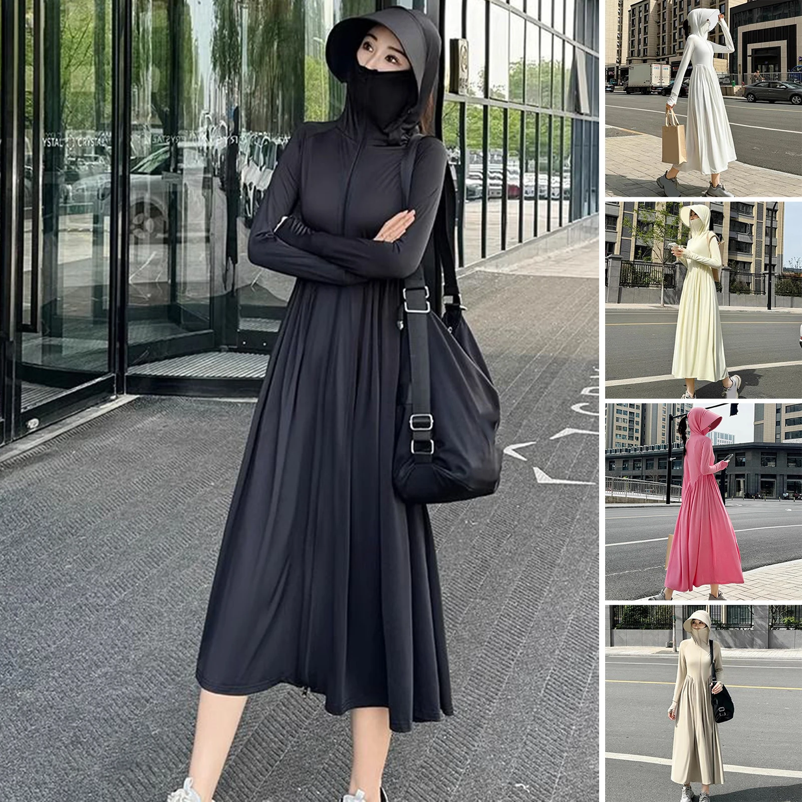 Breathable Ice Silk Uv Long Sleeve Sun protective Clothing For Outdoor Use Hooded Original Scarf Sunscreen