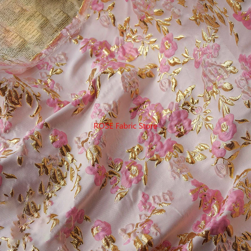 

1-метровая розовая золотая шелковая пряжа, окрашенная жаккардовая ткань, сумка для багажа, ткань для самостоятельного изготовления