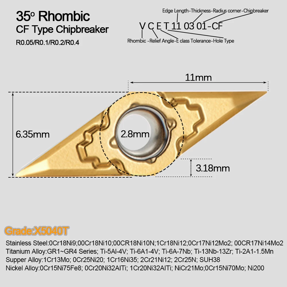 VCGT110301 VCGT110302 VCGT110304 insert en carbure de tungstène VCGT outil de tournage alliage de titane nickel outil de tour cnc en acier inoxydable 10 pièces