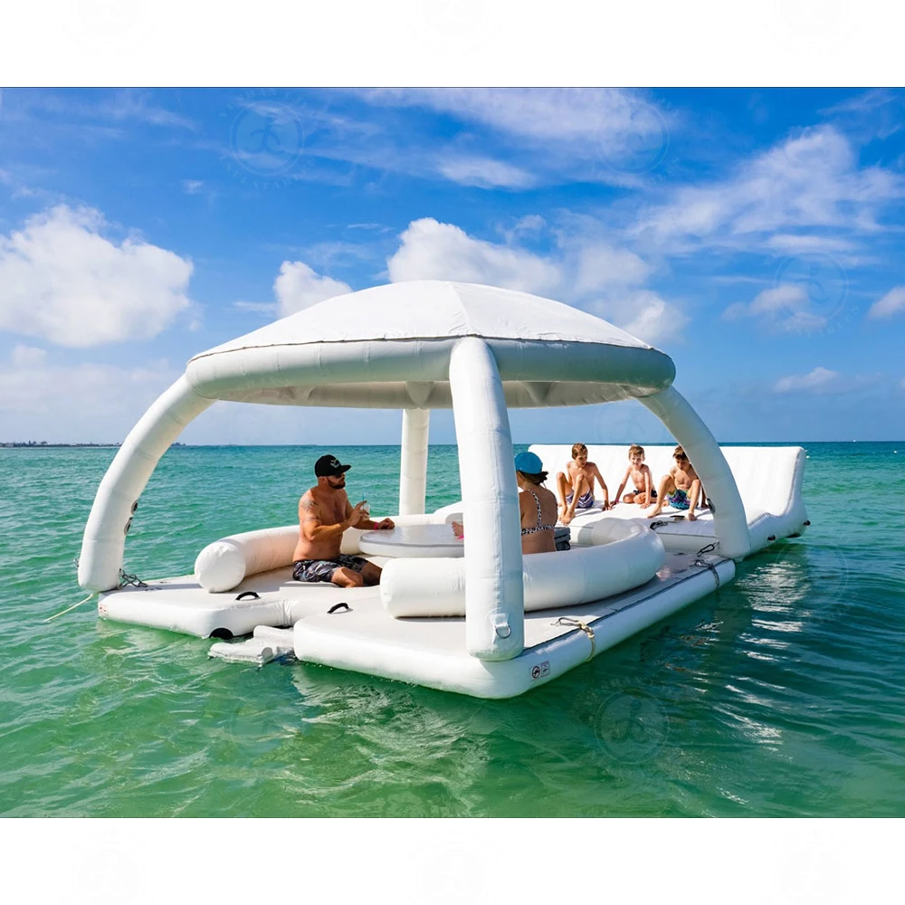 New Product Family Pontoon Bana Deck Water Leisure Island Drifts Dock Inflatable Floating Platform Aqua Party Mat With Tent