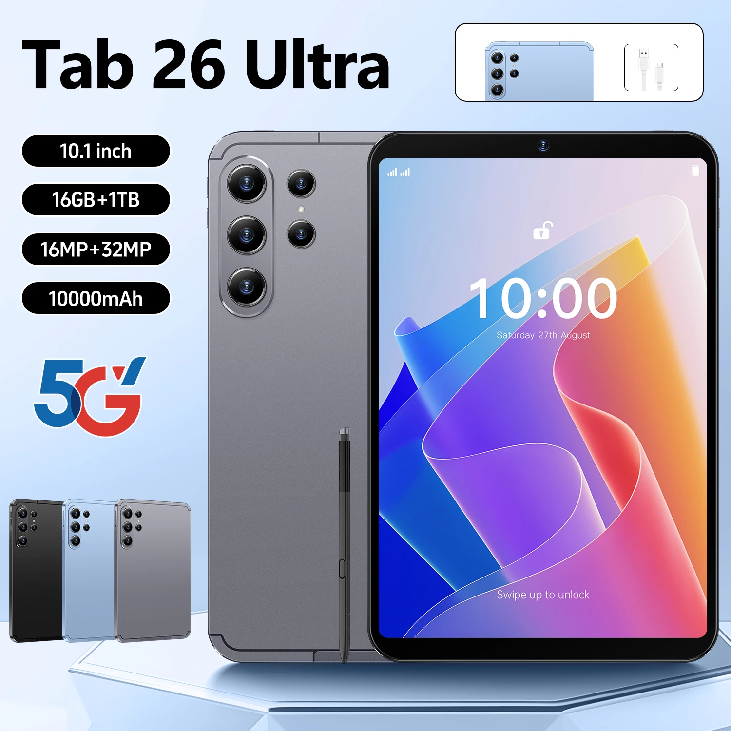 

Новый планшет 2026 Original New Tab 26 Ultra 10.1 дюйма HD 4K Android 15 16 ГБ+1 ТБ 10000 мАч 5G Dual SIM WiFi GPS, глобальная версия