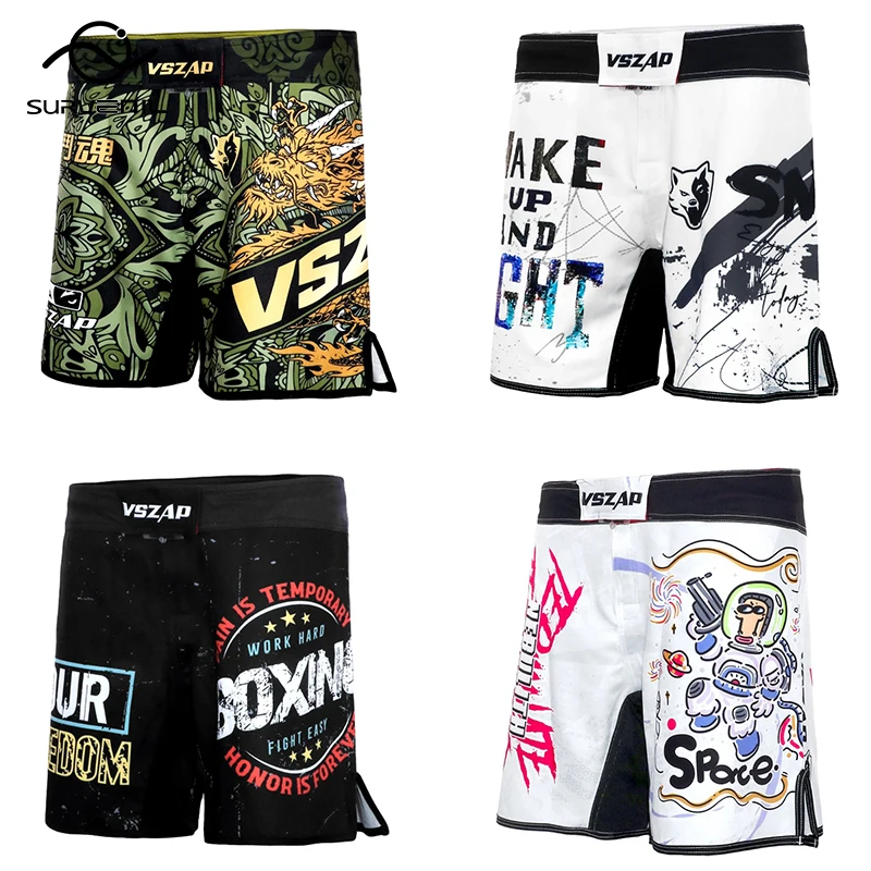 Vszap Sports MMA Boxing Shorts Men Training Fight Shorts BJJ Jiu Jitsu Wrestling Grappling No Gi Kickboxing Cage Fighting Pants
