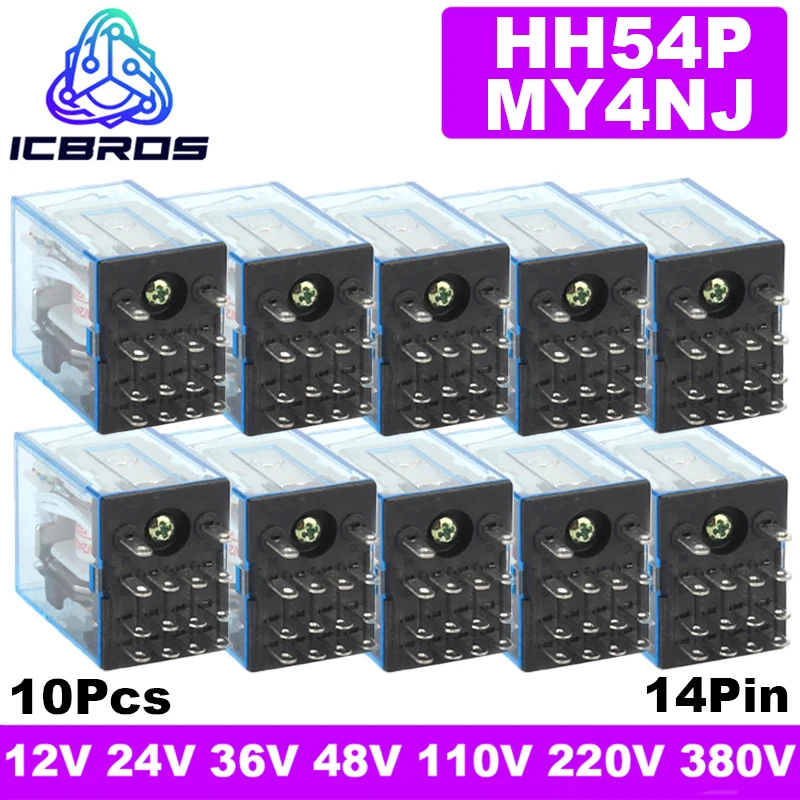 

10 шт. MY4NJ HH54P фотоинтерфейсы, 14 контактов переменного/постоянного тока, 12 В, 24 В, 36 В, 48 В, 110 В, 220 В, 380 В, миниатюрное промежуточное электромагнитное реле