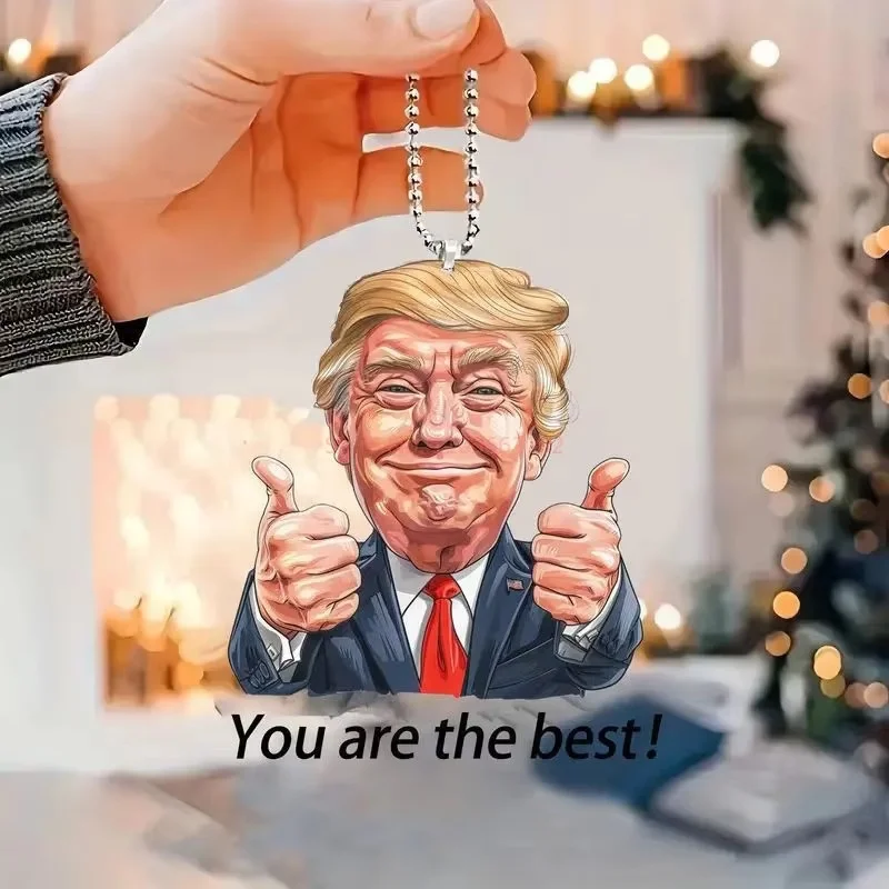 New Funny Cartoon Trump Pendant Cross border Acrylic Flat Car Interior Pendant Keychain Pendant Toy Gifts in stock