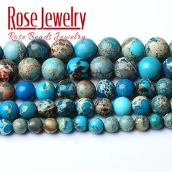 Natural Blue Imperial Jaspers Beads Sea Sediment Turquoises Round Loose Beads For Jewelry Making Diy Bracelets 4 6 8 10 12mm 15
