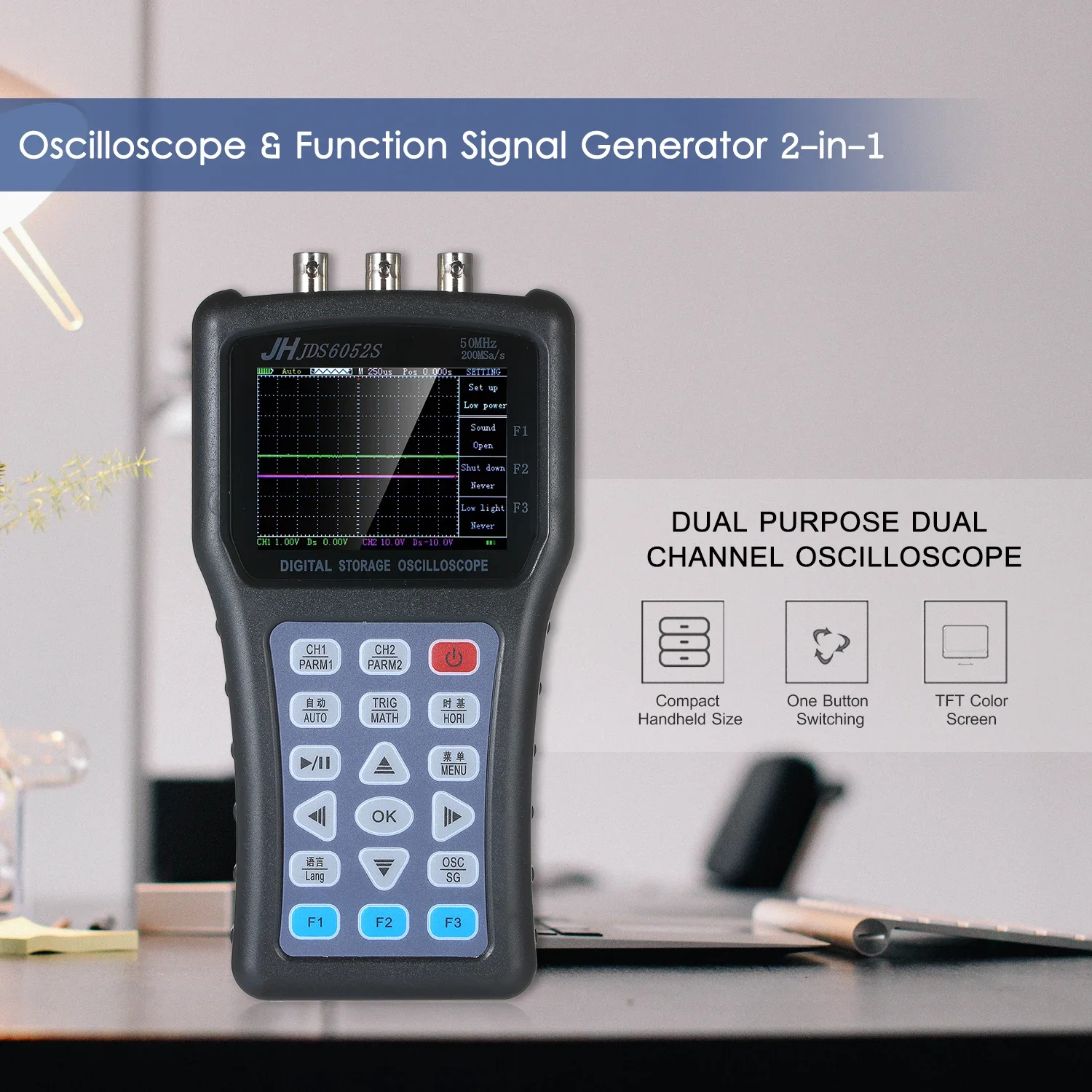 2-In-1 Oscilloscoop & Functie Signaal Generator Dual Channel Oscilloscoop Handheld Draagbare Digitale Scope Meter Signaal