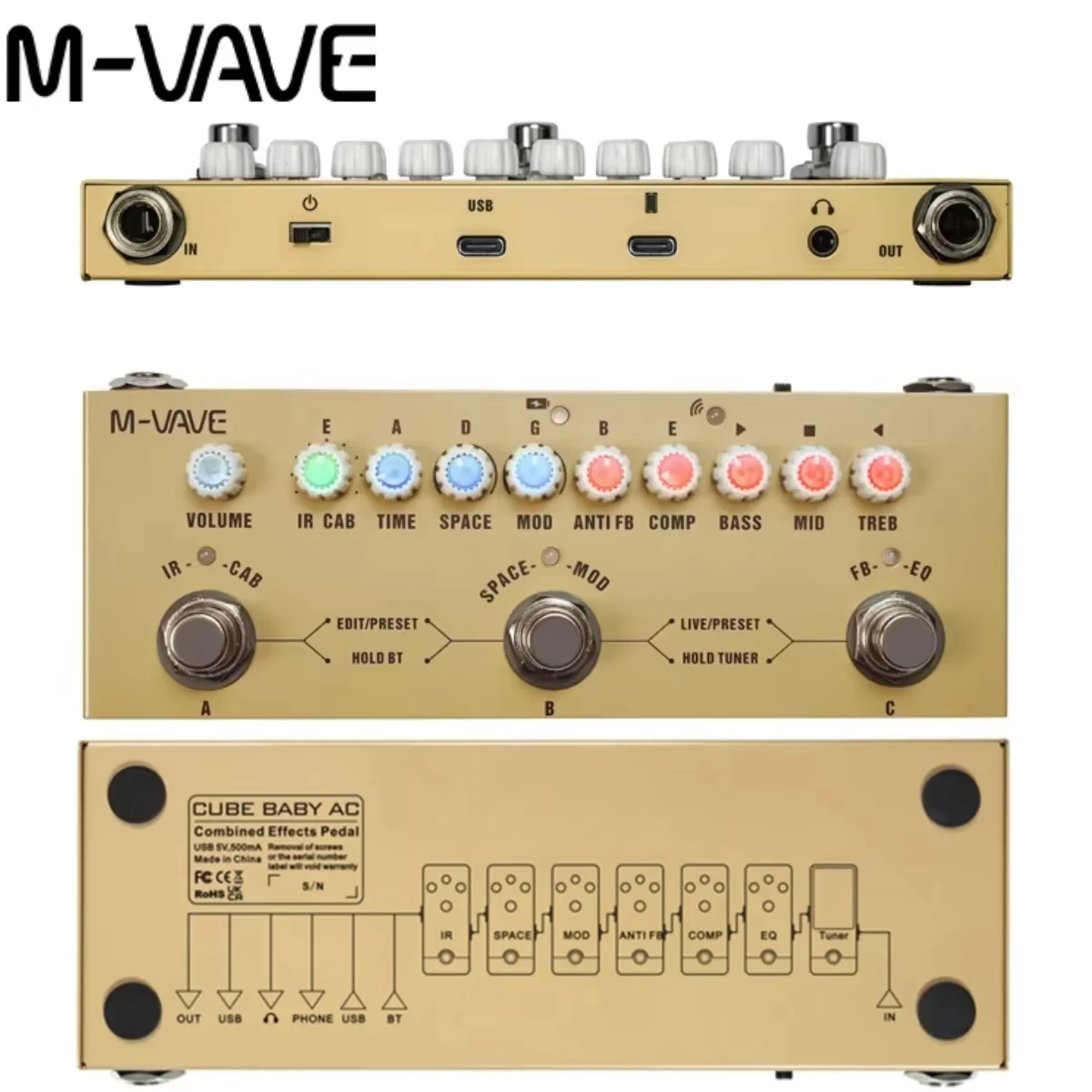M-VAVE Cube BABY AC Pro Processor，48kHz USB-C Interface& DAW Sync + Hi-Res Audio ，24hrs Rechargeable & DAW Control