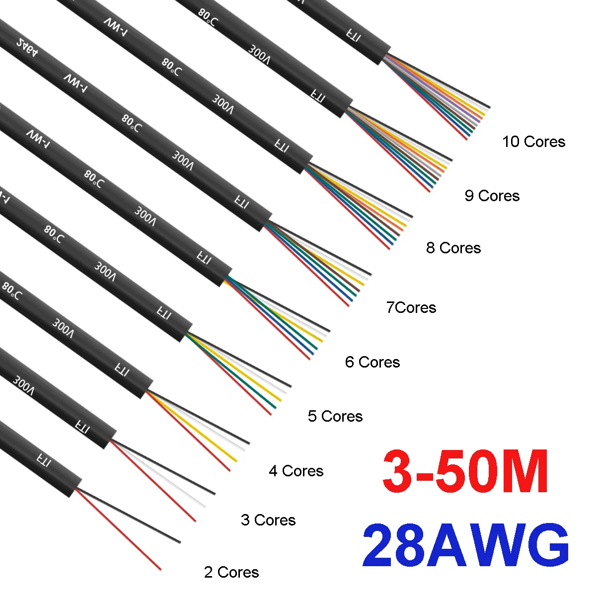 

3-50M 28AWG Mouse USB Extension Cables Flexible Led Wires 2 3 4 5 6 7 8 9 10 Cores Insulated Electronic Speaker Audio Wire