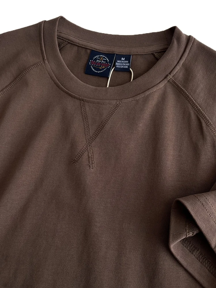 Heavyweight 280G Pure Cotton Double Thread Retro Shoulder Insert round Neck Short Sleeve Men's T-shirt Loose Casual Half Sleeve