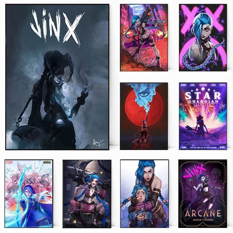 League of Legends Animation Jinx posters Canvas printing For Home Living Room Internet bar Wall art Decoration hanging paintings