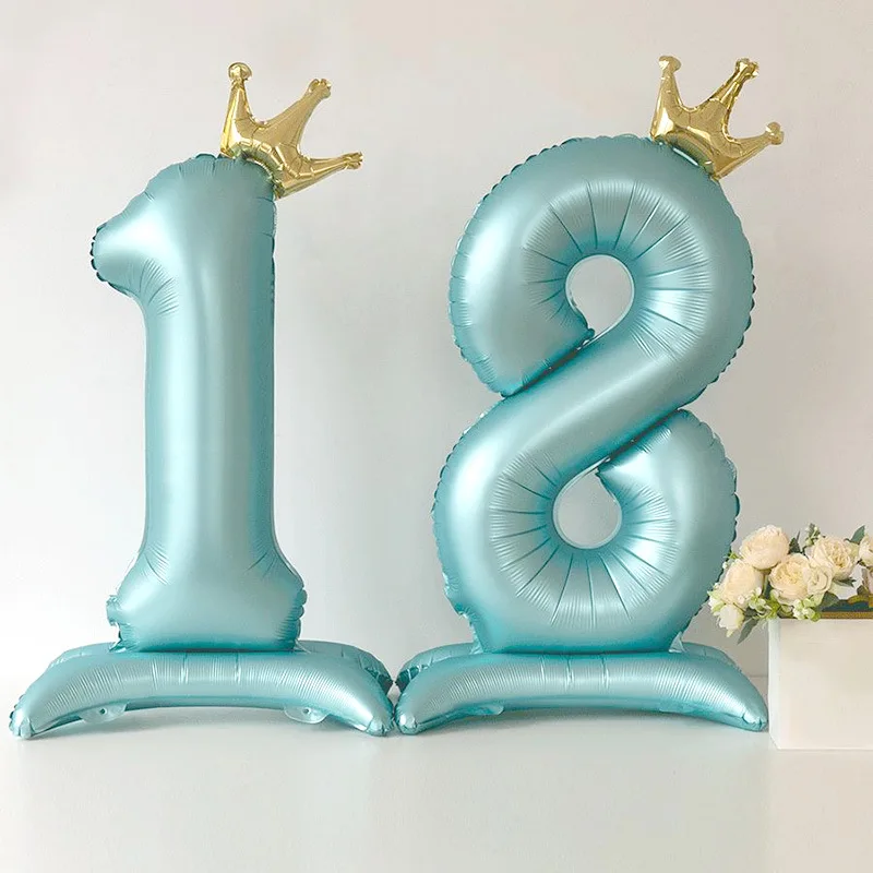 42inch Blue Crown Number Aluminum Foil Digital Balloon Number Balloon For Home Birthday Party Decoration Supplies Boys Favor