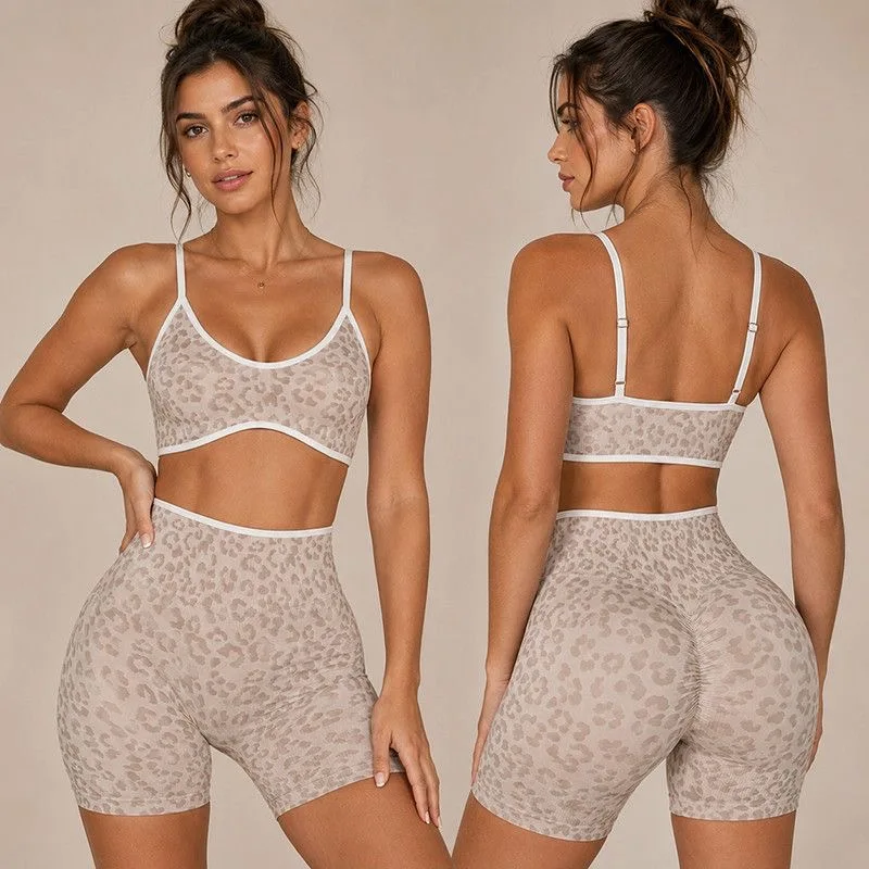 LOGO Solid Color Contrast Color Hip Yoga Fitness High Elastic High Waist Peach Hip Sports Shorts Yoga Pants Women