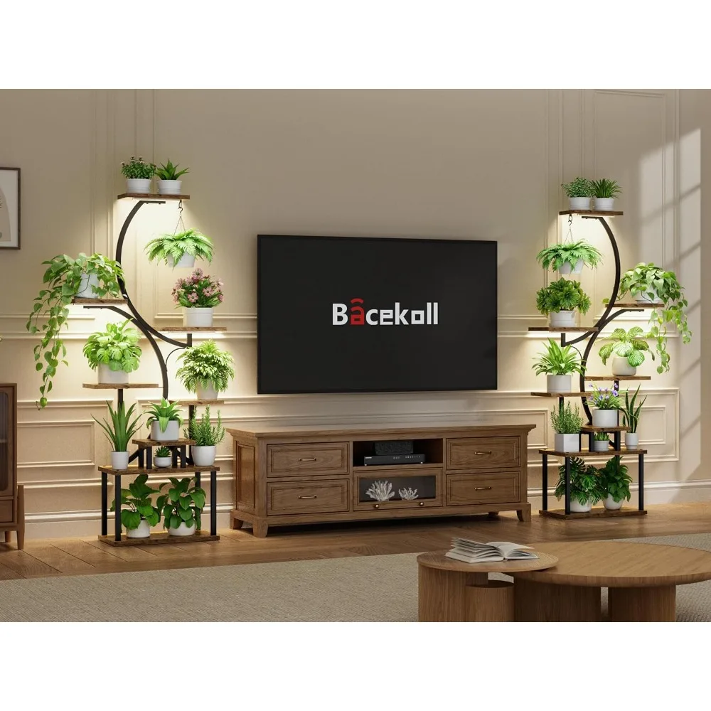 حامل نباتي داخلي مع أضواء للنمو - رف نباتي طويل 62، حامل نباتات زاوية مضاءة للنمو الداخلي، 8 زهور كبيرة متدرجة