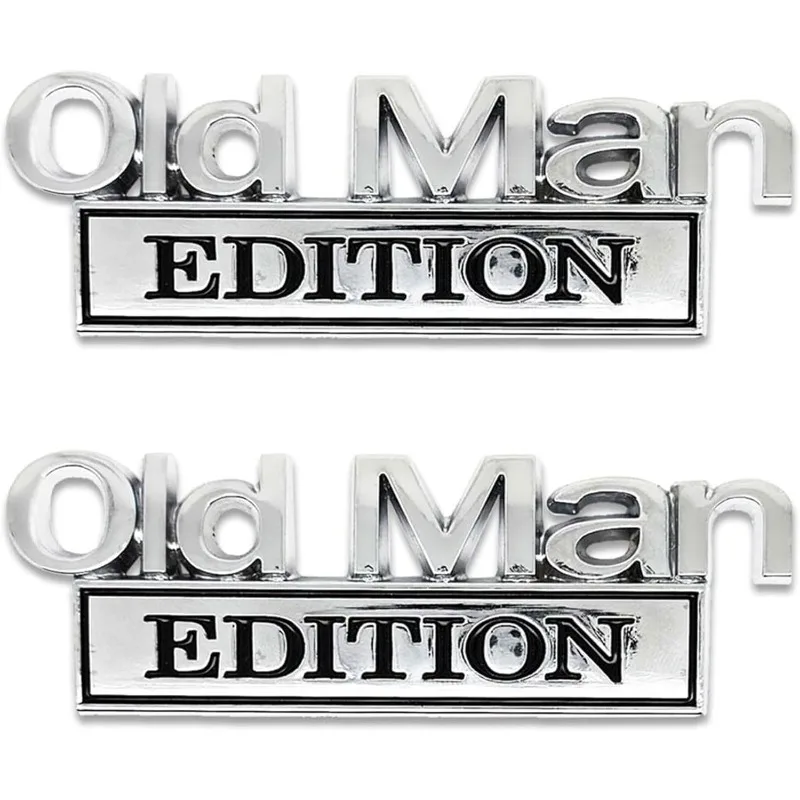 Old Man Edition Car Emblem - 3D Metal Badge (2-Pack) Zinc Alloy Waterproof & Rustproof Decal for Fender Tailgate Bumper