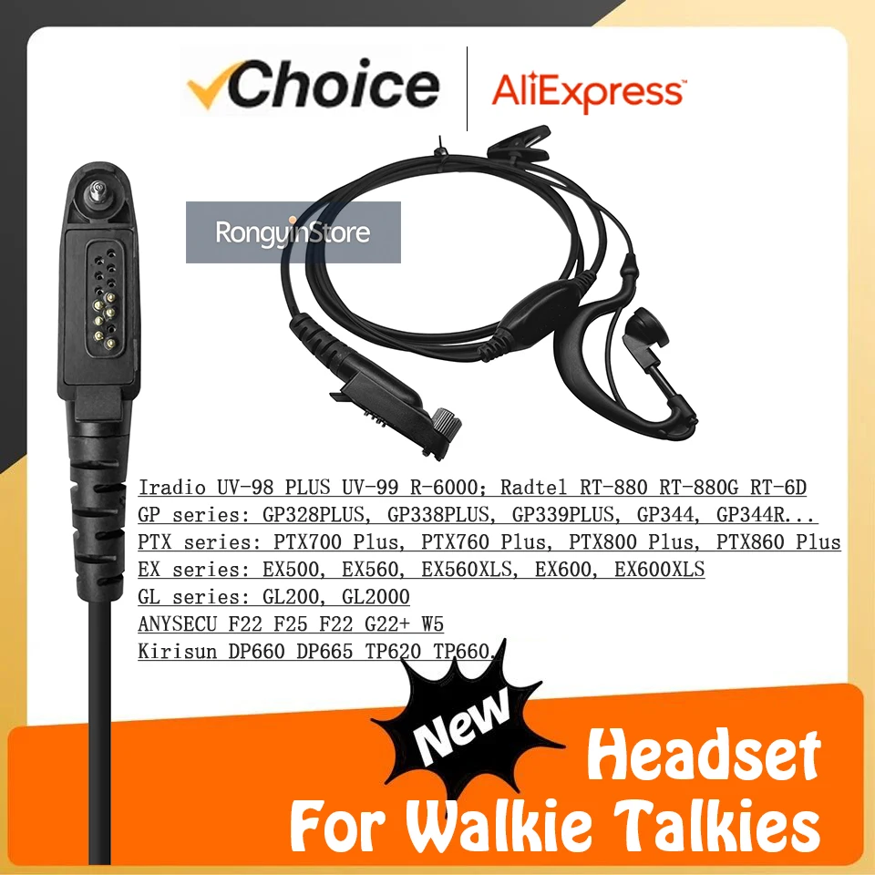 

RT-880 Headset Earphone for GP328 Plus GP388 Radtel RT-880G Iradio UV-98 plus PTT UV-99 Earpiece Two Way Radio Walkie Talkie Mic