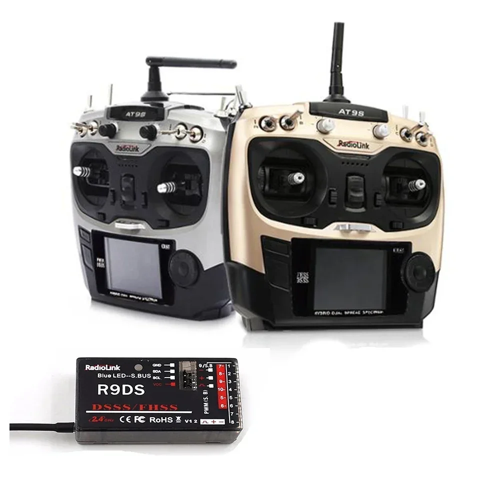Transmisor RC Radiolink AT9S Pro 2.4G 10/12CH |   Receptor R9DS incluido – Ideal para drones de carreras y cuadricópteros FPV