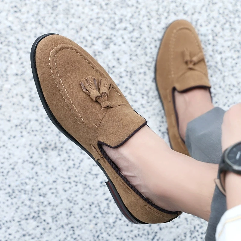 Hot Sale Male Suede Leather Loafers Men Smoking Slippers British Male Wedding and Party Dress Shoes Plus Size 38-48