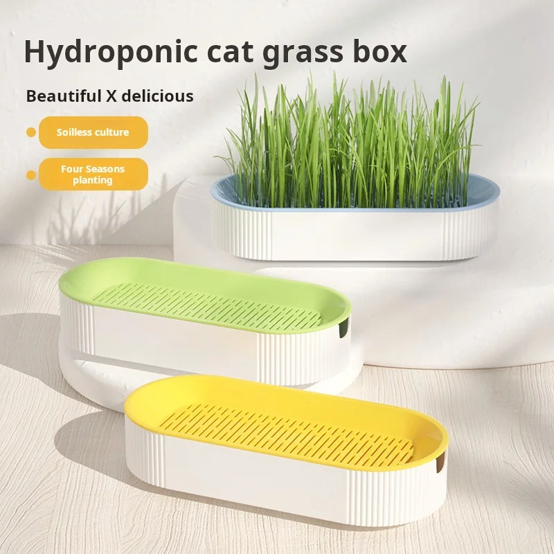 Easy Growth Hydroponic Cat Grass Box Dish Growing Pot Cat Treats Catnip Hydroponic Soilless Planting Cat Grass Set Without Seeds - view 6