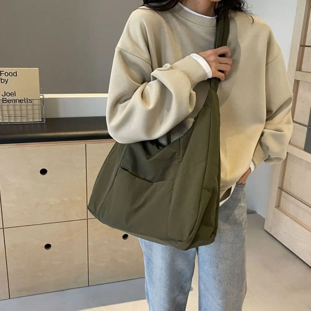 

All-match Zipper Soft Cloth Shoulder Bag Casual Style Adjustable Shopping Handbag Solid Color Storage Pouch Underarm Bag Daily