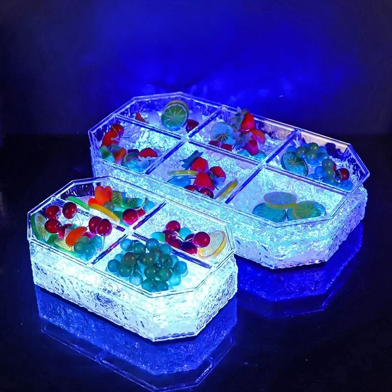 

#Fruit Tray Nightclub Modern Design Colorful Changing Fruit Plates Bar Fruit Dish Round Tray LED Snack Bowl