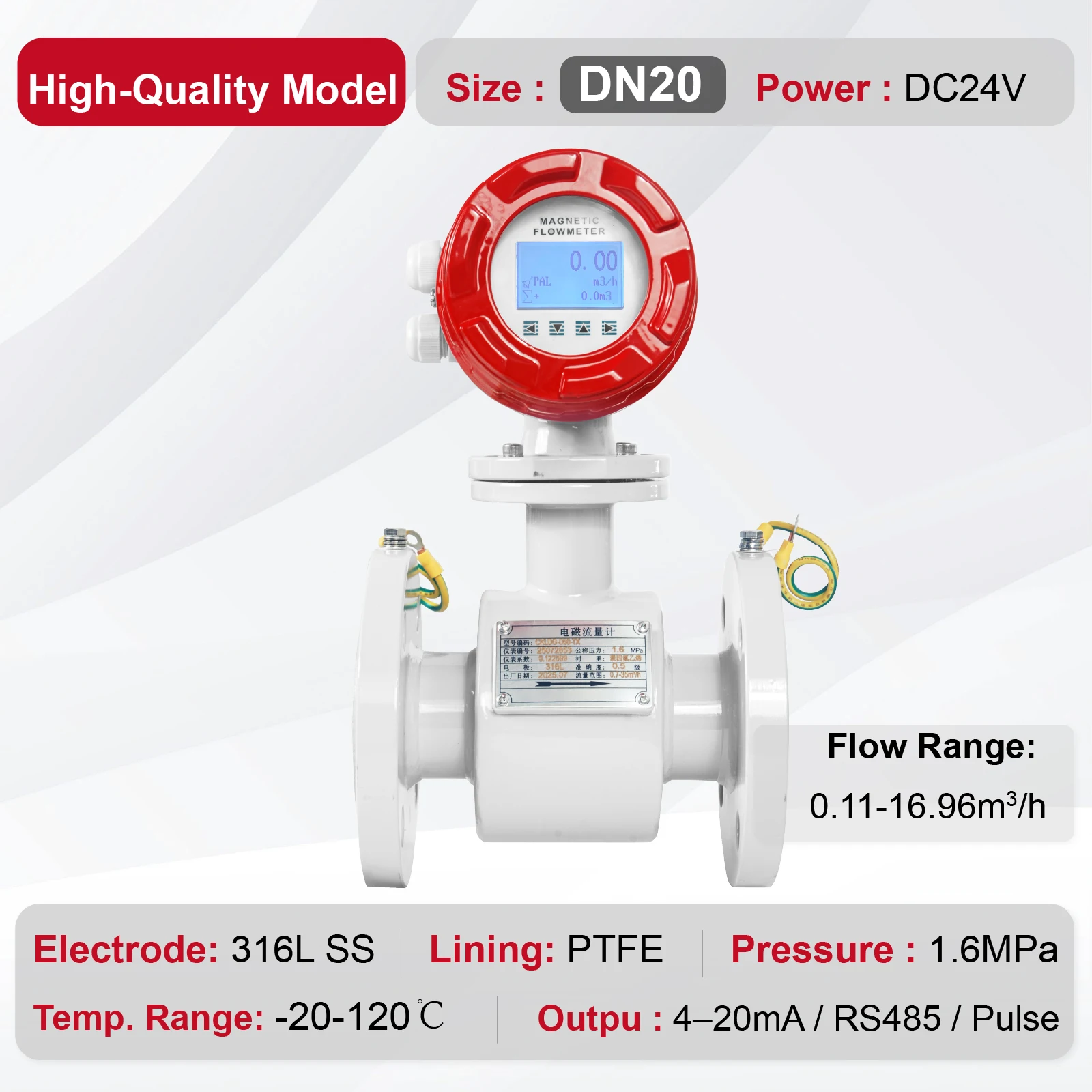Electromagnetic Flow Meter DN10-DN50 Flange PTFE Liner for Water Milk Wastewater Corrosive Liquids