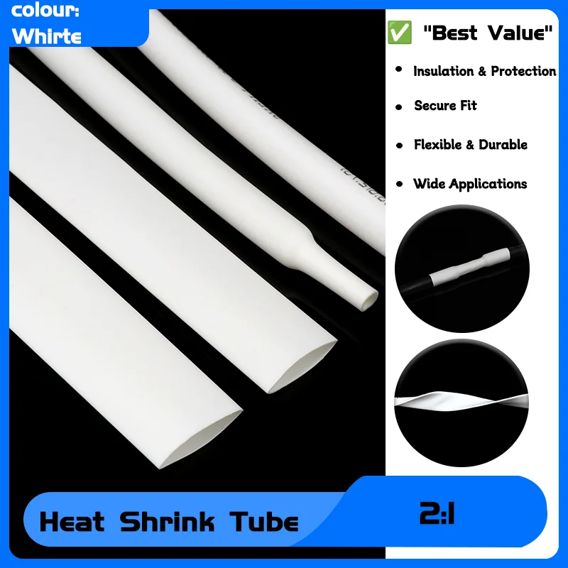 

2:1 White Heat Shrink Tube Diameter 0.6 ~ 80mm DIY Connector Repair Electrical Insulation Waterproof Shrinkage Protecctor Sleeve