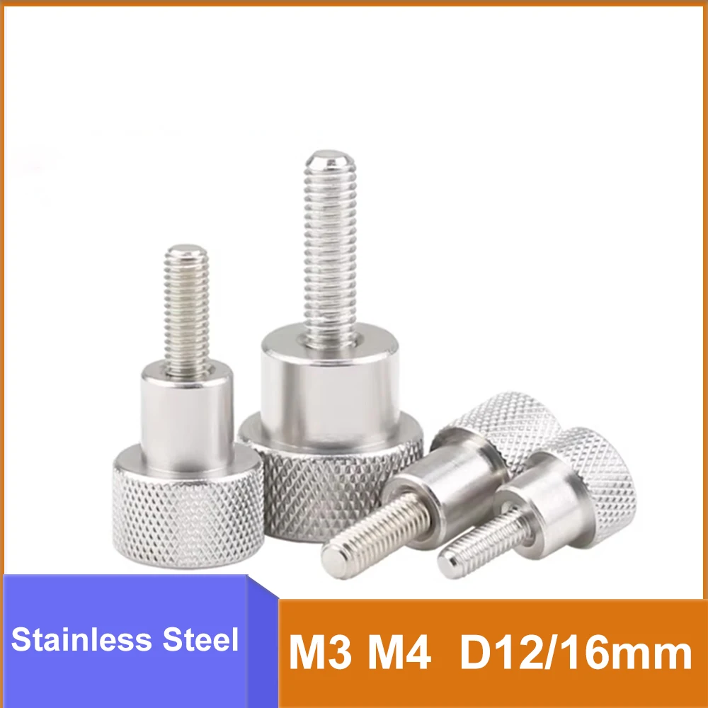 M3 M4 Stainless Steel Knurled High Head Thumb Screws D12/16mm With Handle Hand Twist Adjustment Bolt Fastener