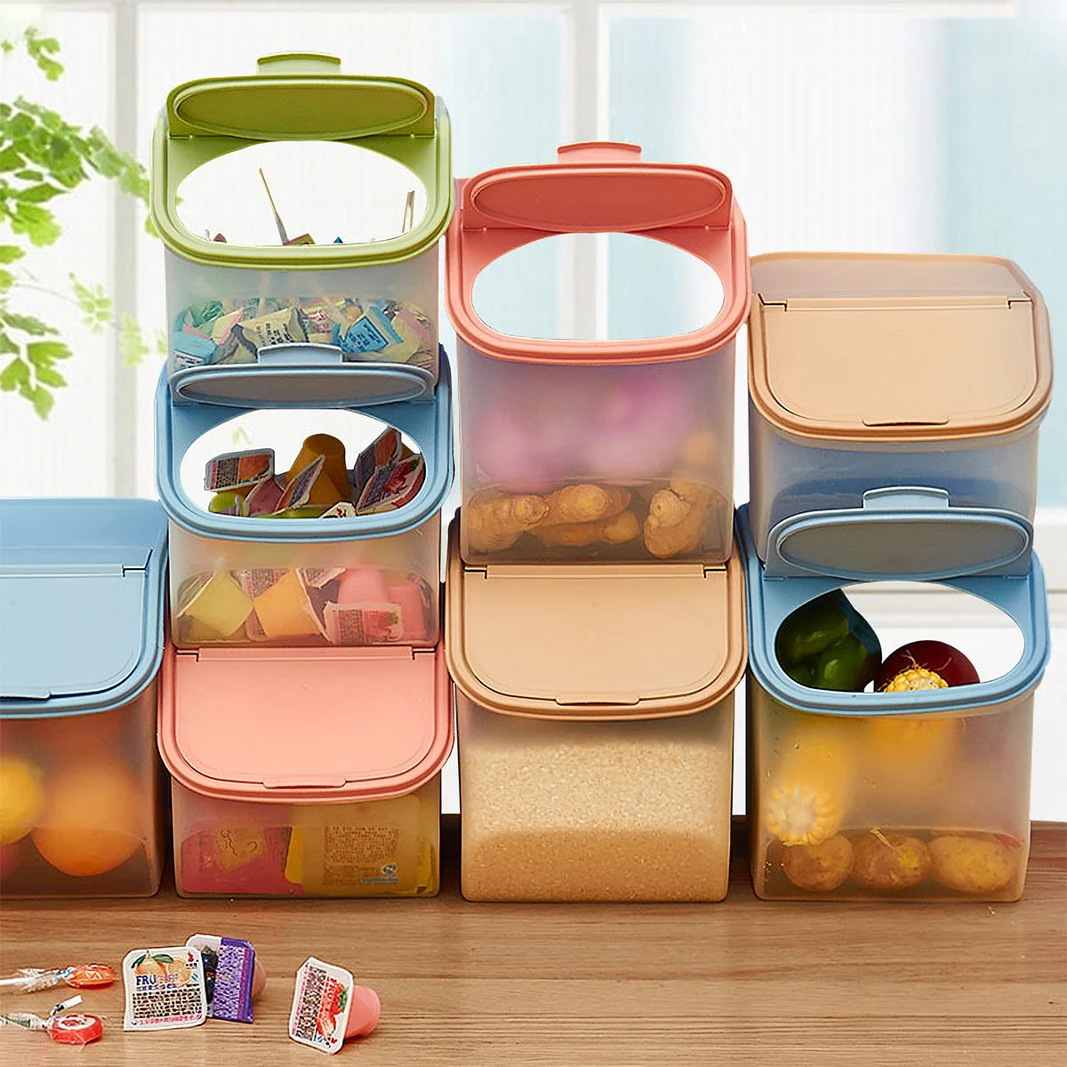 

1pc Large Capacity Rice Storage Box Clamshell Design Snack Organizer Sundries Container Household Storage Case Plastic Sealing