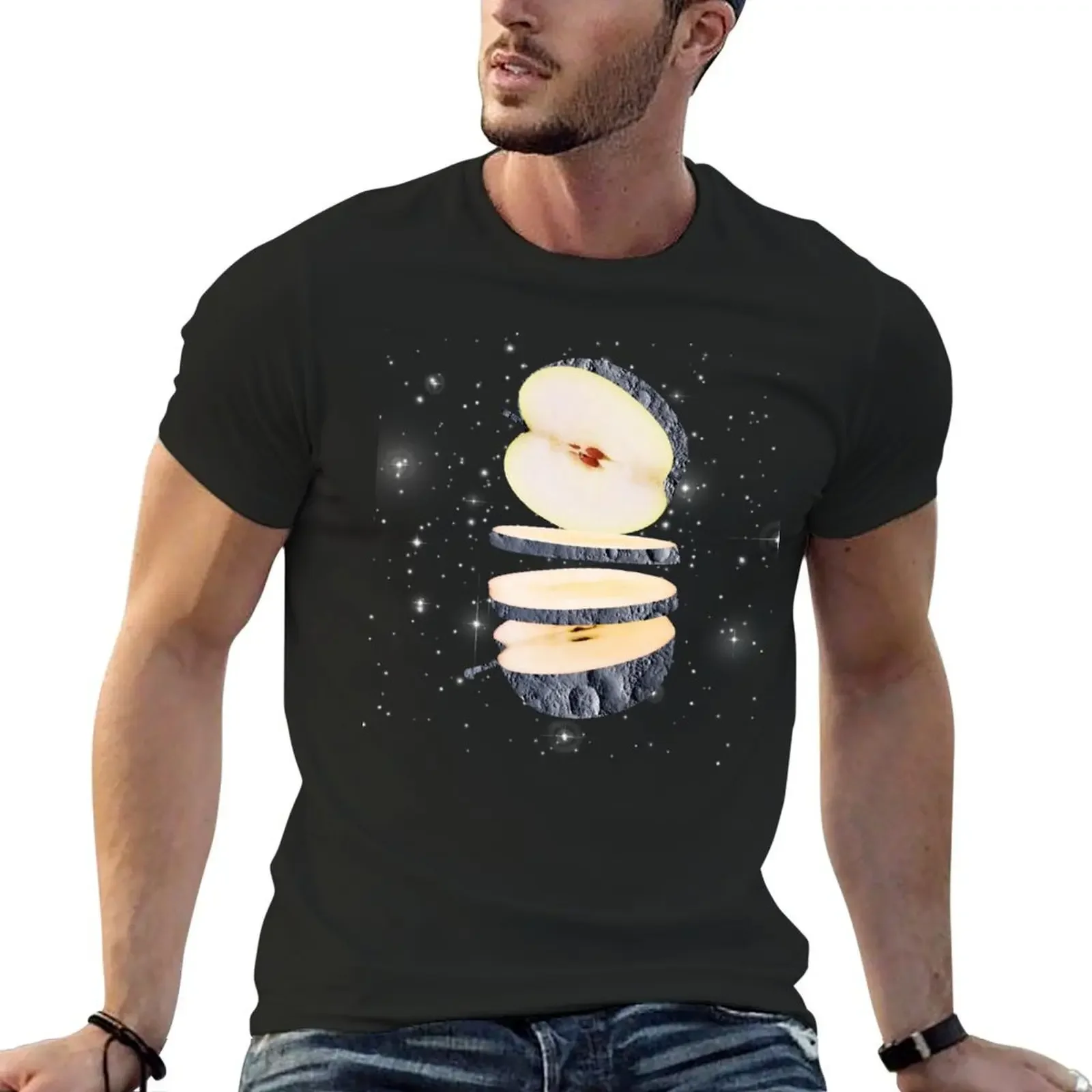 LUNAR FRUIT,Apple Art T-Shirt summer top anime street wear heavy weight t shirts for men