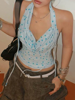 Weird Puss Halter Tank Tops Woman Swing Collar Backless Polka Dot Print Hot Girls Streetwear Wild Basic Classic Summer Camisole