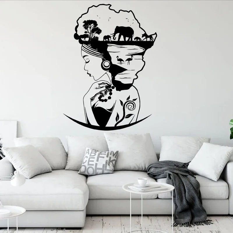 سفاري آلهة أفريقيا القارة ملصق فينيل الأفريقية السافانا النوبي امرأة الأفريقية الأفرو فتاة الفن جدار ديكور غرفة الهدايا A909 #3