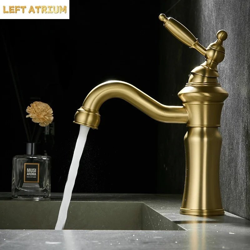 Vintage Solid Brass Under-Counter Washbasin Tap for the Bathroom, Single-Hole, Hot and Cold Water, Splash-Proof