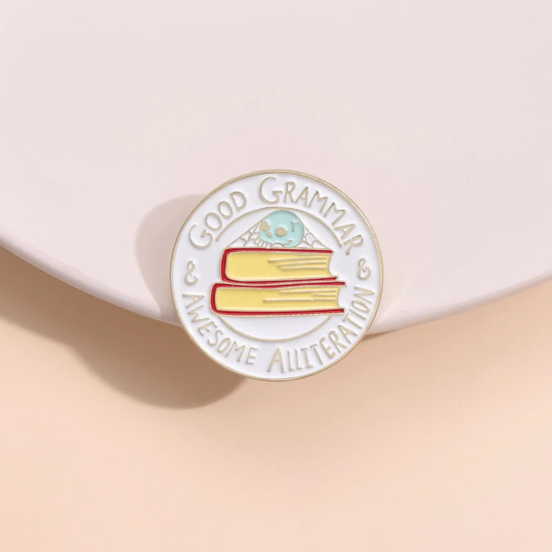 Good Grammar Awesome Alliteration Enamel Pin Reading Understanding Books Brooches Lapel Collar Backpack Badge Jewelry Gift