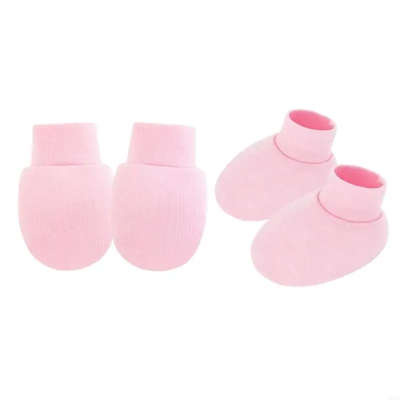 

581F Pack of 4 Set Baby Anti Scratch Mittens & Socks Cotton Fabric Gloves Foot Cover