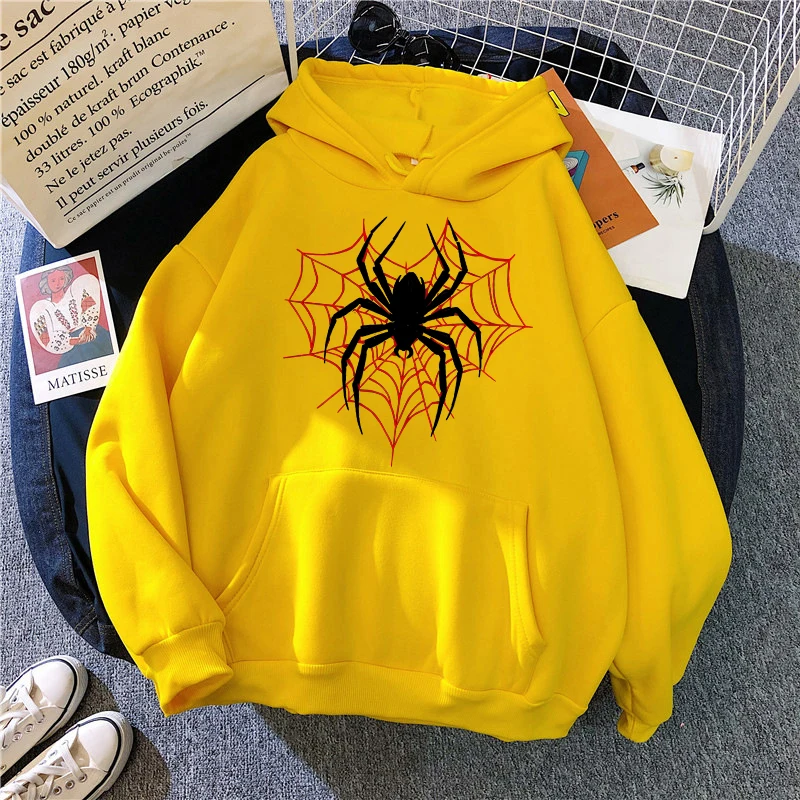 Women's Spider Graphic Gothic Printed Hoodies Casual Vintage Sweashirts Woman Autunm Winter Long Sleeve Hooded Pullovers Clothes
