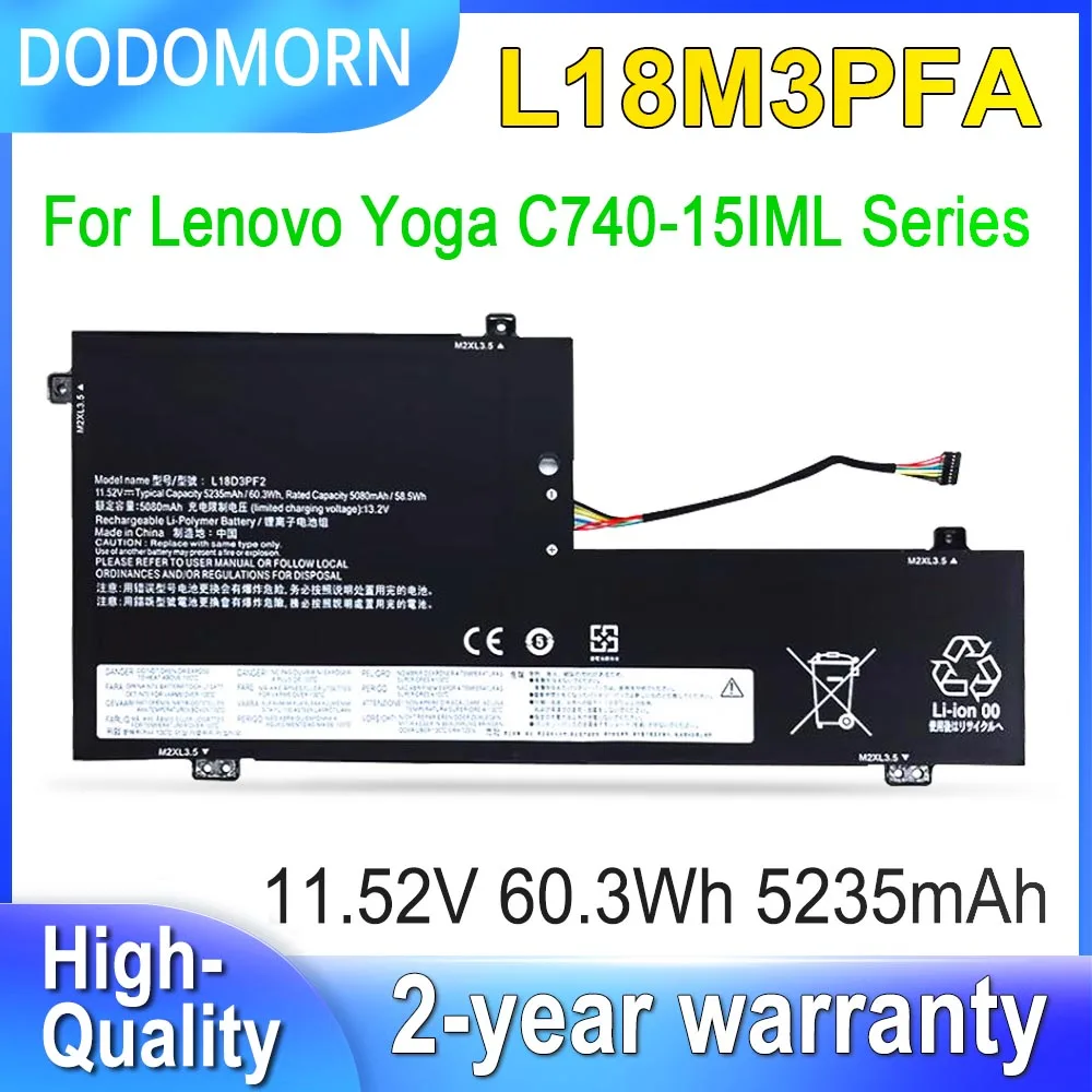 DODOMORN L18M3PFA Battery For Lenovo Yoga C740-15IML 81TD Series Laptop Notebook L18D3PF2 5B10W67402 5B10T83740 11.52V 60.3Wh