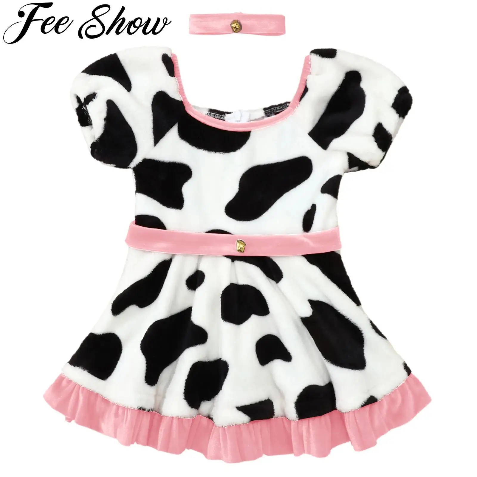 

Костюм далматинской пятнистой собаки на Хэллоуин для маленьких девочек, детское праздничное платье-пачка с героями мультфильмов, бархатное платье-пачка с короткими рукавами