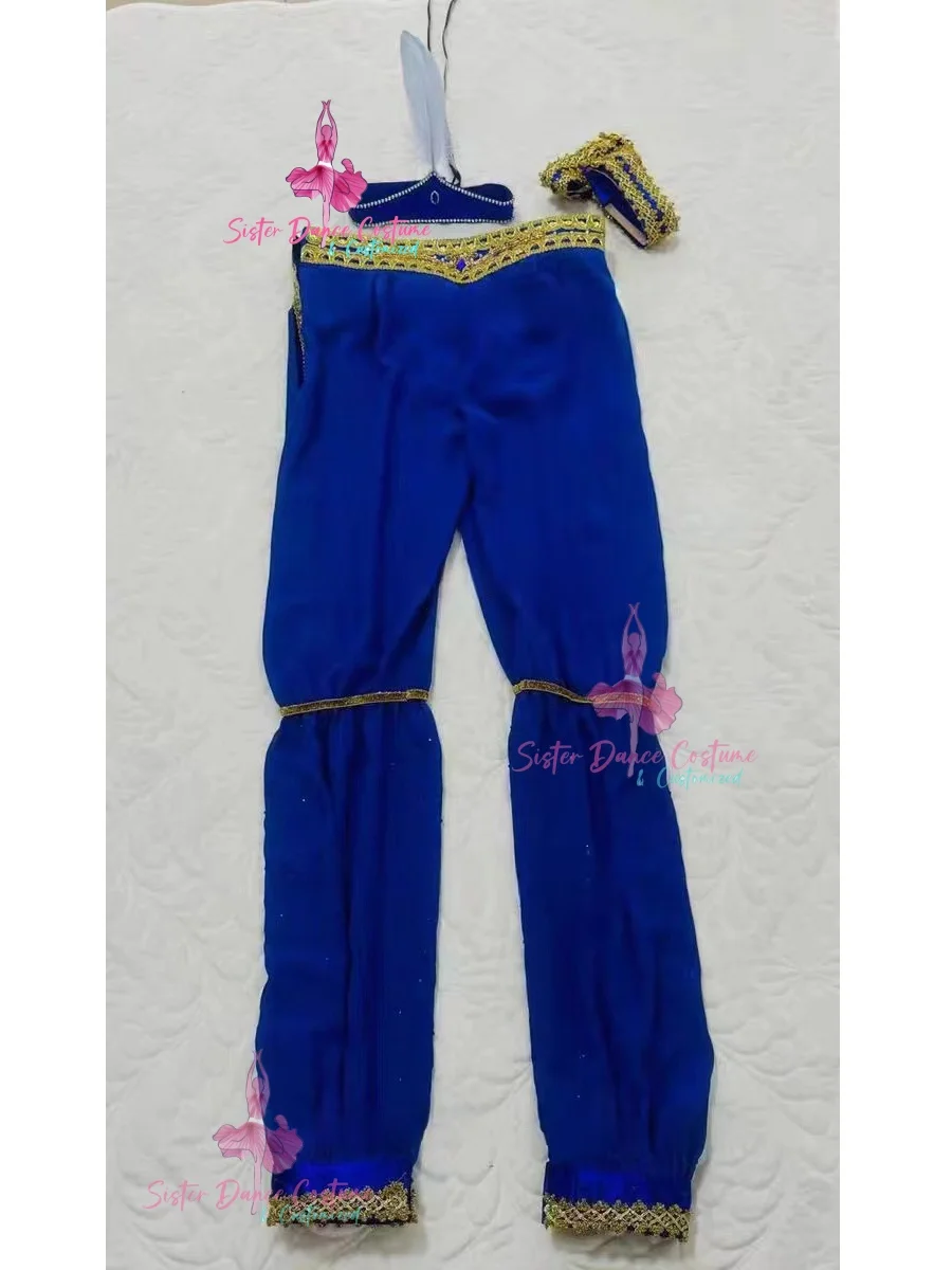 2024 New Pirate male variation ballet dress pants Blue diamond trousers feather headdress arm circle three-piece set