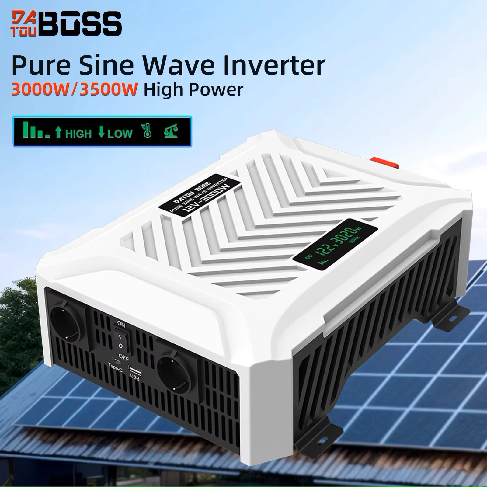 

DATOUBOSS Pure Sine Wave Inverter 3000W 3500W Home Factory Use 12V 24V Ship Modification Real Power Dual Plug EU LED Display