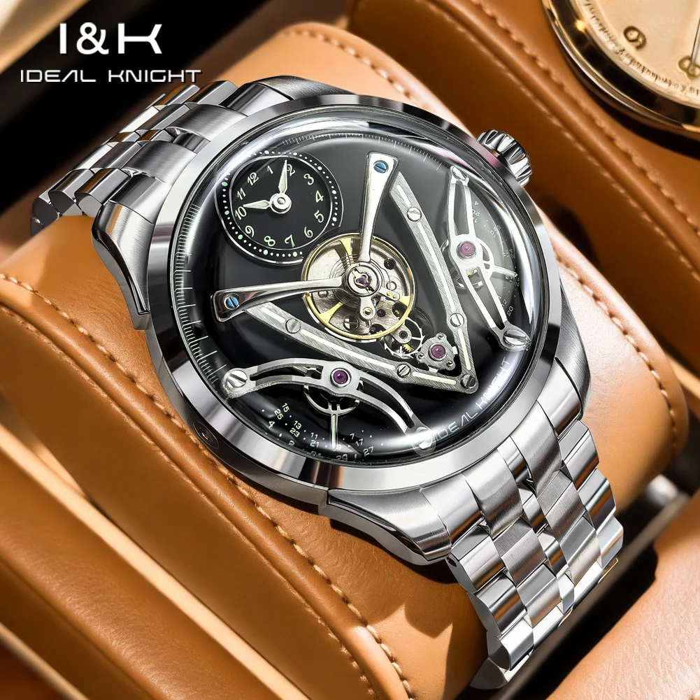 IDEAL KNIGHT 6821 Mens Watch Skeleton Real Tourbillon Automatic Mechanical Watch﻿ 50M Waterproof Watches For Man Luxury Brand